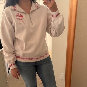 Women’s Minnie Mouse Bow Red & Ivory 1/4 Zip Fleece Pullover size Medium